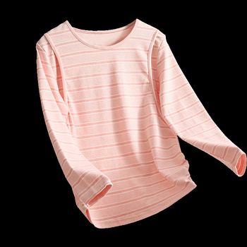 Medvilninis žindymo topas dryžiais, ilgomis rankovėmis, megztinio stiliaus, žindymo prieiga