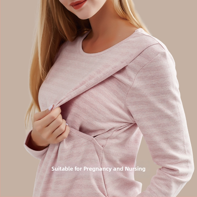 Piena zīdīšanas tops no kokvilnas ar svītrainu rakstu, garās piedurknes, pulovera stilā, zīdīšanas atvērums