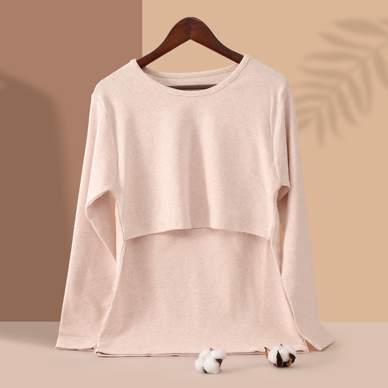 Medvilninis žindymo topas dryžiais, ilgomis rankovėmis, megztinio stiliaus, žindymo prieiga