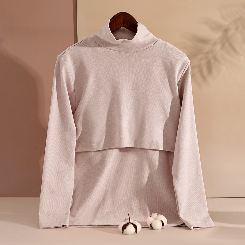 Medvilninis žindymo topas dryžiais, ilgomis rankovėmis, megztinio stiliaus, žindymo prieiga