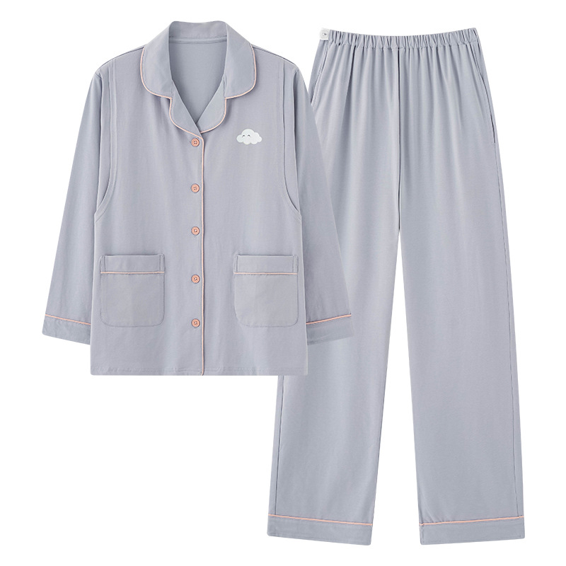 Nėščiųjų pižaminis komplektas su kardiganu maitindami – 100% medvilnė, ilgomis rankovėmis, ilgos kelnės, vidutinio tankio audinys, prekės ženklas Yubang