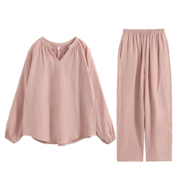 Set de pijamale pentru femei, 95–100% bumbac, decolteu în V, croială lejeră, primăvară-vară-toamnă