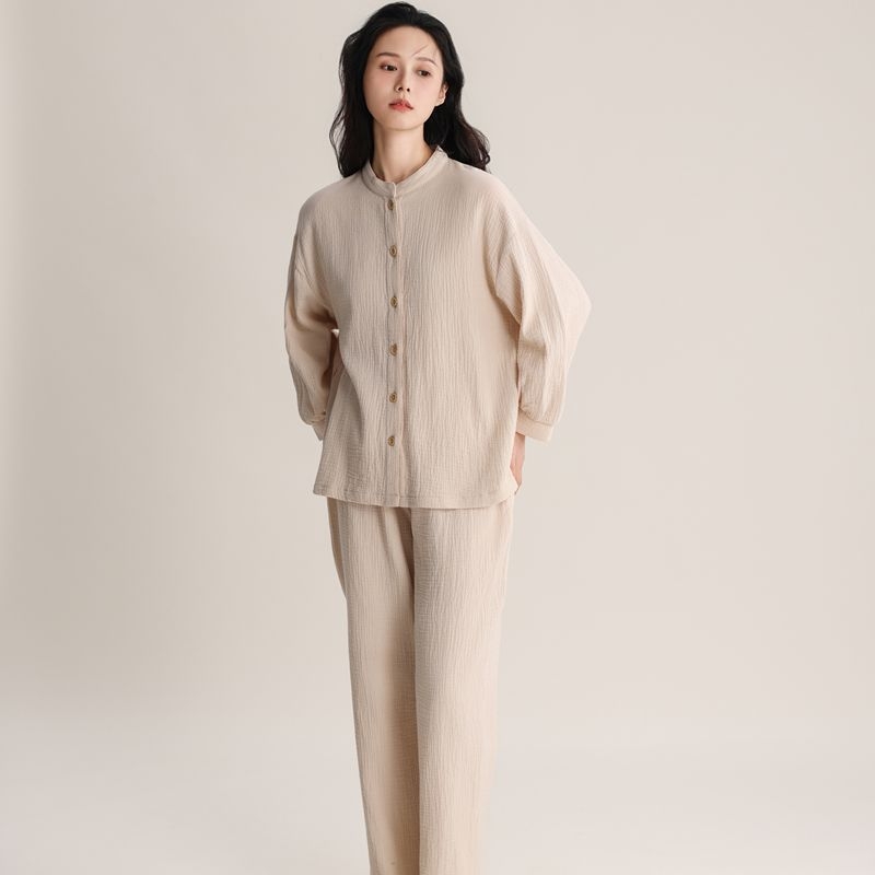 Set de pijamale pentru femei, 95–100% bumbac, decolteu în V, croială lejeră, primăvară-vară-toamnă