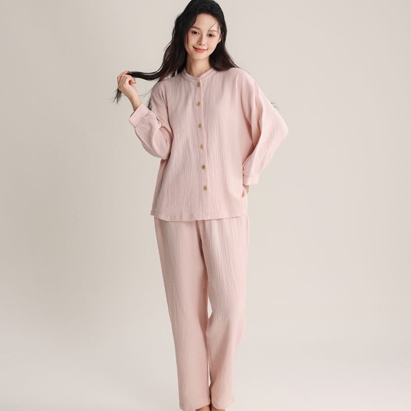 Set de pijamale pentru femei, 95–100% bumbac, decolteu în V, croială lejeră, primăvară-vară-toamnă