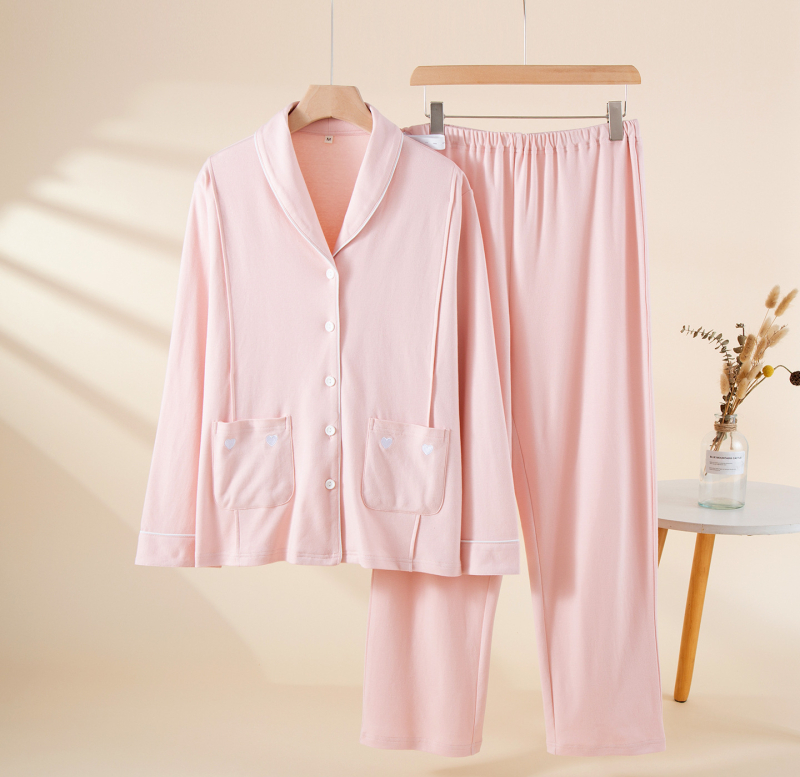 Po gimdymo ir žindymo komplektas – ilgomis rankovėmis palaidinė ir ilgomis kelnėmis, 100% medvilnės džersis su elastanu, plonas, aukštos klasės