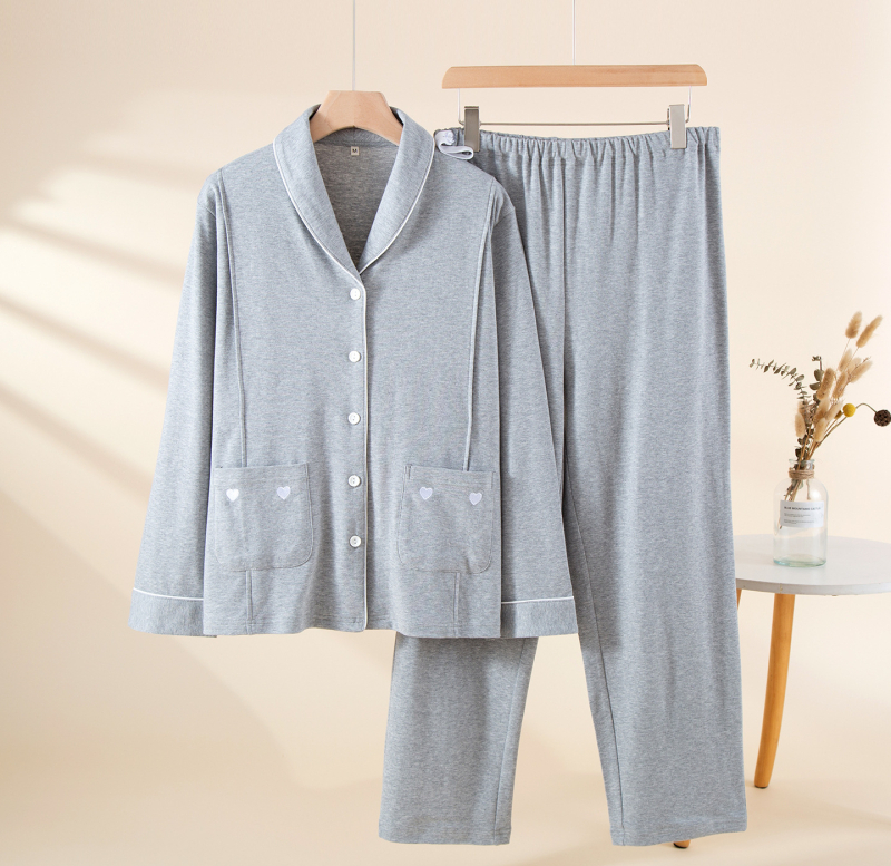 Po gimdymo ir žindymo komplektas – ilgomis rankovėmis palaidinė ir ilgomis kelnėmis, 100% medvilnės džersis su elastanu, plonas, aukštos klasės