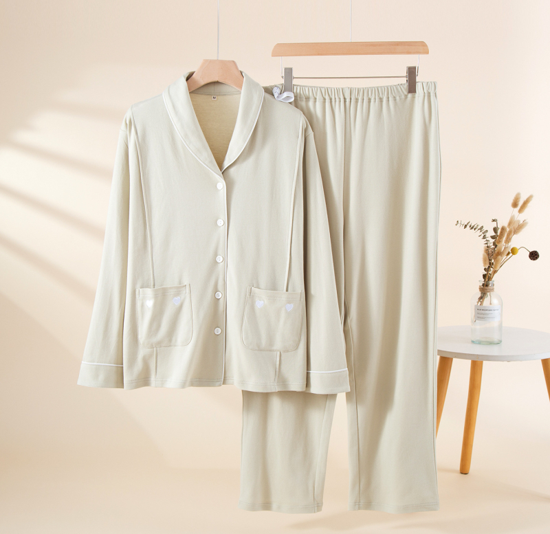 Po gimdymo ir žindymo komplektas – ilgomis rankovėmis palaidinė ir ilgomis kelnėmis, 100% medvilnės džersis su elastanu, plonas, aukštos klasės