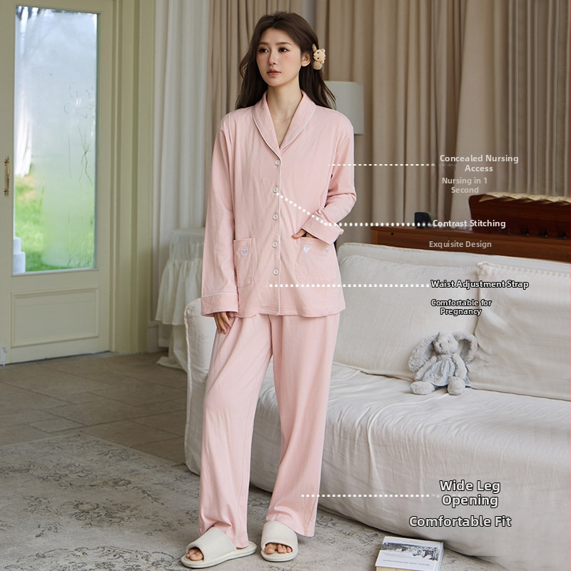 Pēcdzemdību un zīdīšanas komplekts – garas piedurknes un garas bikses, džersijs no tīras kokvilnas ar elastānu, plāns, augsta kvalitāte