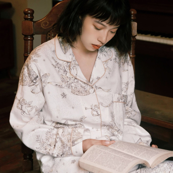 Pizsama készlet, 100% pamut, francia stílus, bő fazon, hosszú ujjú, alkalmas téli, tavaszi és őszi időszakra