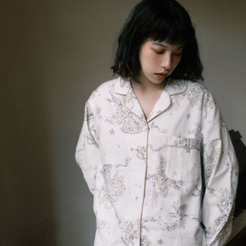 Pizsama készlet, 100% pamut, francia stílus, bő fazon, hosszú ujjú, alkalmas téli, tavaszi és őszi időszakra