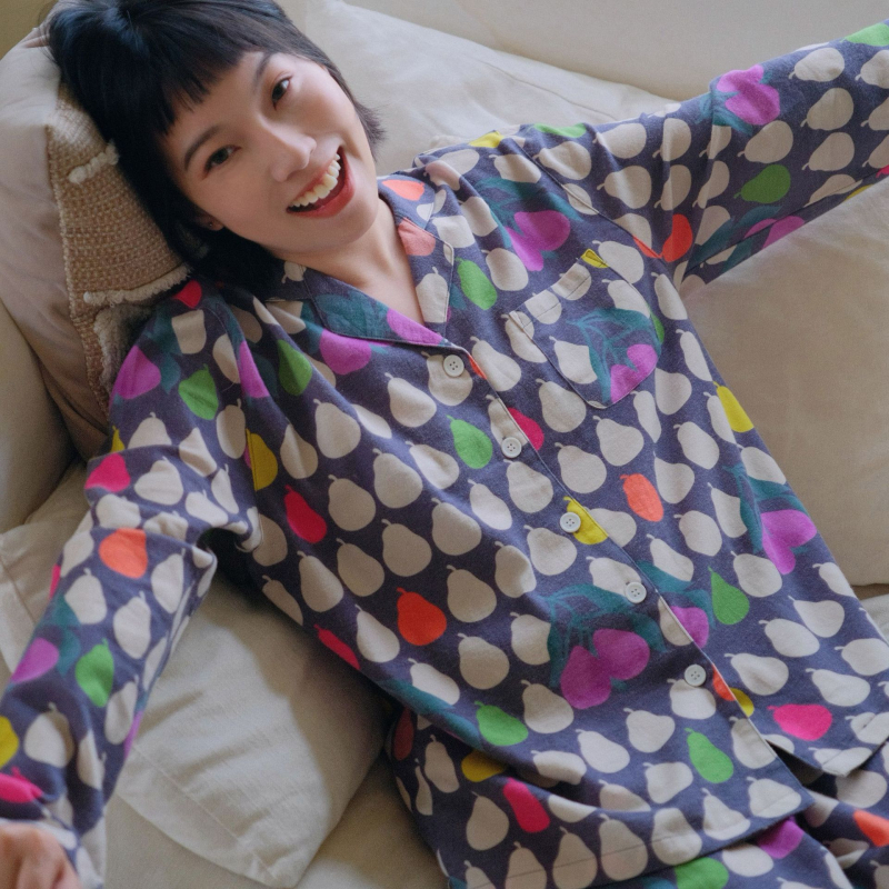 Pizsama készlet, 100% pamut, francia stílus, bő fazon, hosszú ujjú, alkalmas téli, tavaszi és őszi időszakra