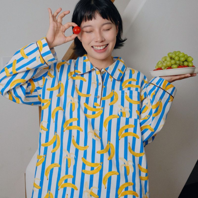 Pizsama készlet, 100% pamut, francia stílus, bő fazon, hosszú ujjú, alkalmas téli, tavaszi és őszi időszakra