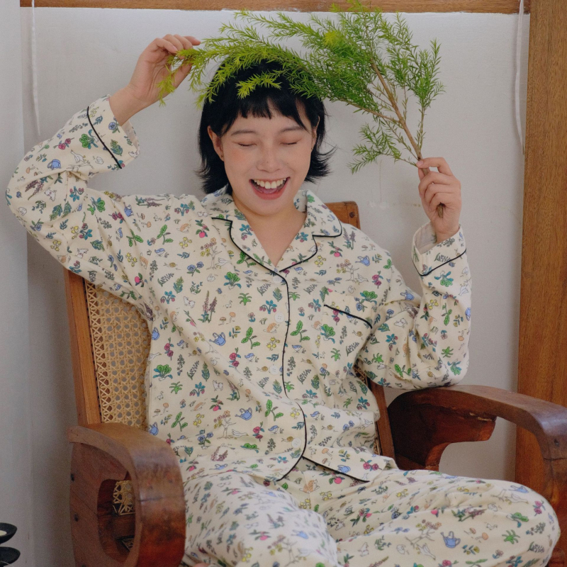 Pizsama készlet, 100% pamut, francia stílus, bő fazon, hosszú ujjú, alkalmas téli, tavaszi és őszi időszakra