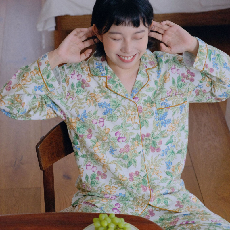 Pizsama készlet, 100% pamut, francia stílus, bő fazon, hosszú ujjú, alkalmas téli, tavaszi és őszi időszakra