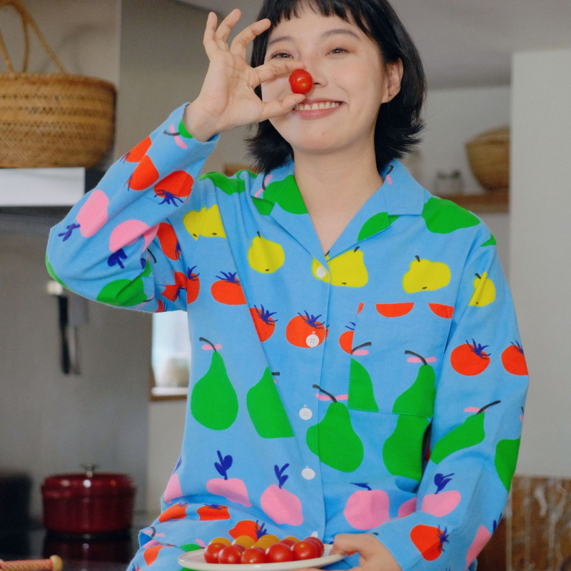 Pizsama készlet, 100% pamut, francia stílus, bő fazon, hosszú ujjú, alkalmas téli, tavaszi és őszi időszakra