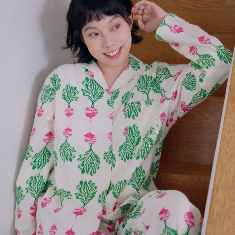 Pizsama készlet, 100% pamut, francia stílus, bő fazon, hosszú ujjú, alkalmas téli, tavaszi és őszi időszakra