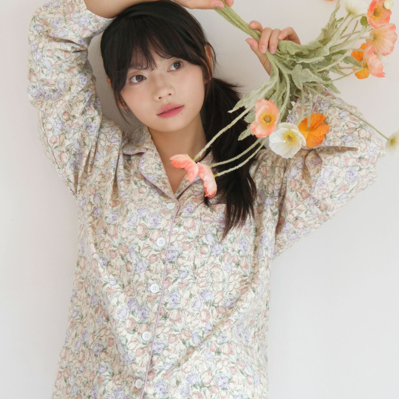 Pizsama készlet, 100% pamut, francia stílus, bő fazon, hosszú ujjú, alkalmas téli, tavaszi és őszi időszakra