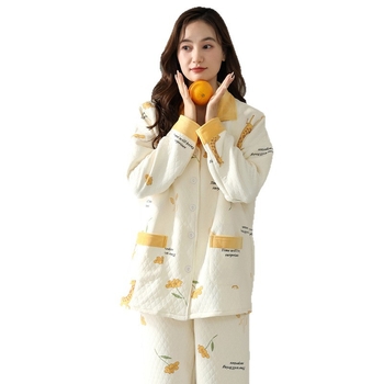 Kismama pizsama szett padding anyaggal, galléros, hosszú ujjú, nadrágos — szoptatásra és otthoni viseletre