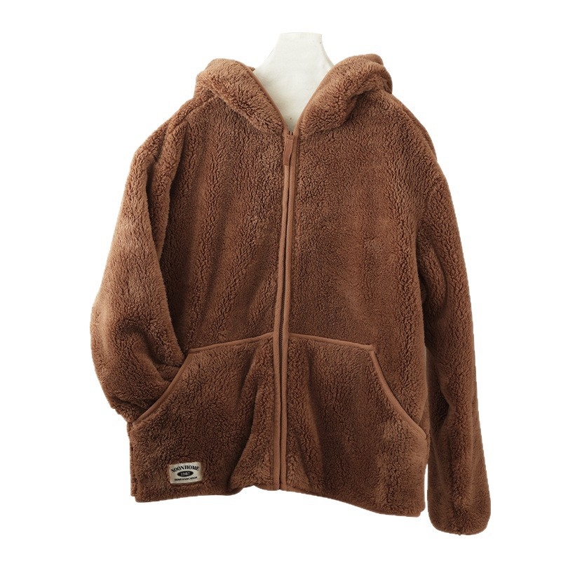 Meeste kapuutsiga pijamase komplekt paksust veluurist – kardiganistiil, V-kaelus, pikad varrukad, ekstra paks materjal 401–500 g/m², sobib talveks, kevadeks ja sügiseks, võib kanda ka väljas