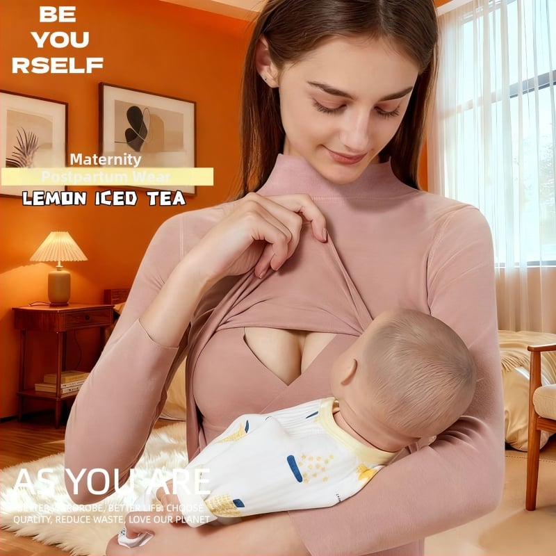 Maitinimo marškinėliai motinystei su maitinančiu atidarymu, ilgos rankovės, Derong poliesterio audinys, rudens 2025 leidimas