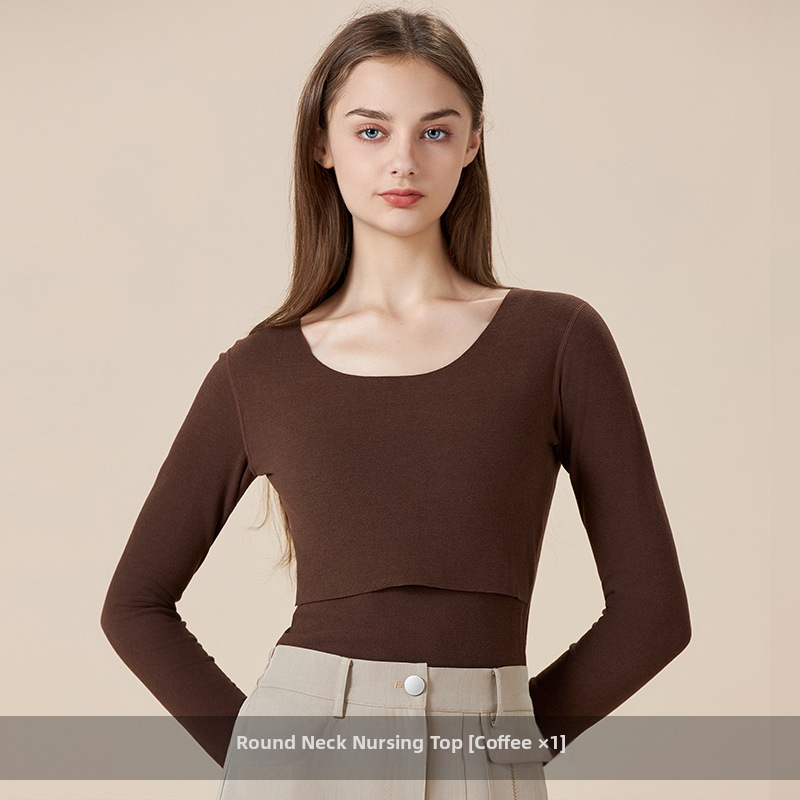 Maitinimo marškinėliai motinystei su maitinančiu atidarymu, ilgos rankovės, Derong poliesterio audinys, rudens 2025 leidimas