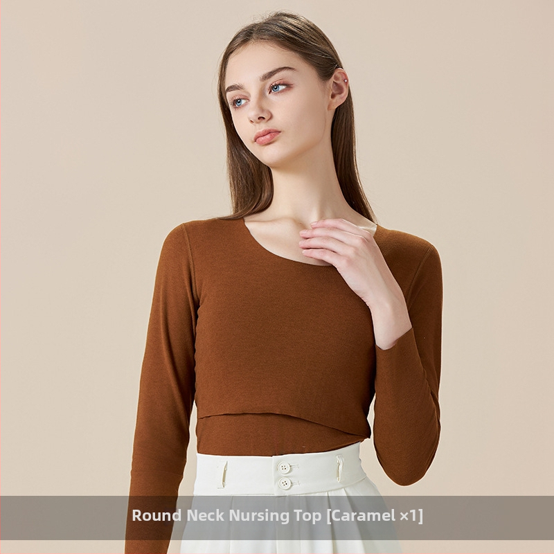 Maitinimo marškinėliai motinystei su maitinančiu atidarymu, ilgos rankovės, Derong poliesterio audinys, rudens 2025 leidimas