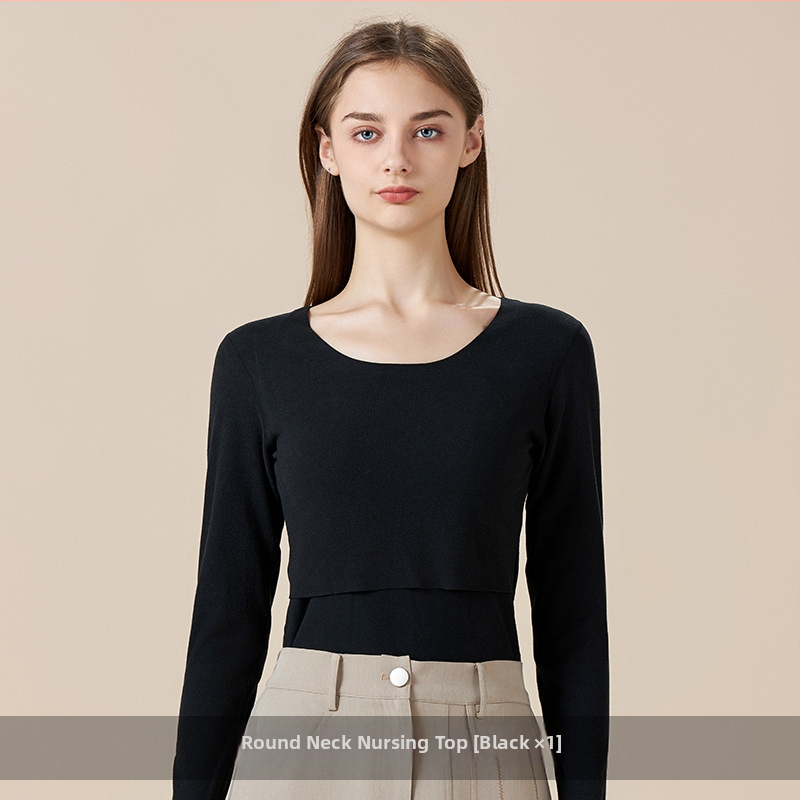 Maitinimo marškinėliai motinystei su maitinančiu atidarymu, ilgos rankovės, Derong poliesterio audinys, rudens 2025 leidimas