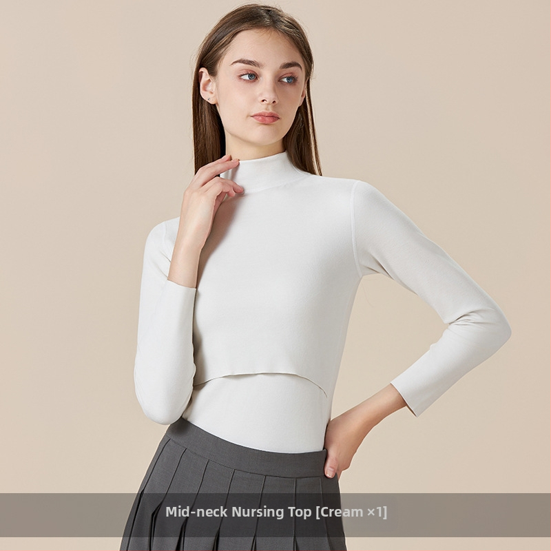 Maitinimo marškinėliai motinystei su maitinančiu atidarymu, ilgos rankovės, Derong poliesterio audinys, rudens 2025 leidimas