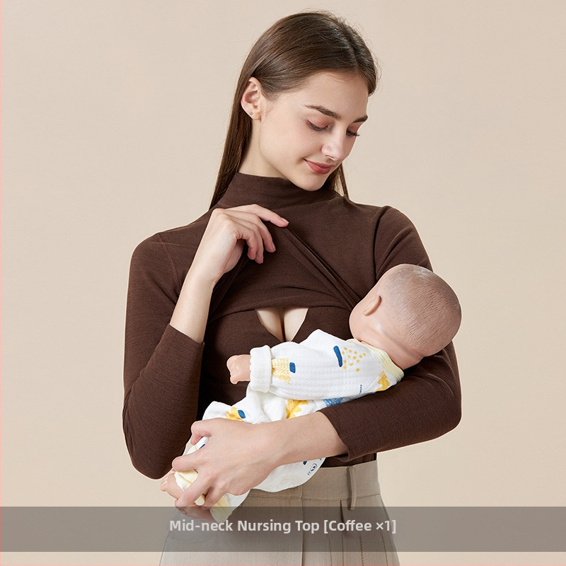 Maitinimo marškinėliai motinystei su maitinančiu atidarymu, ilgos rankovės, Derong poliesterio audinys, rudens 2025 leidimas