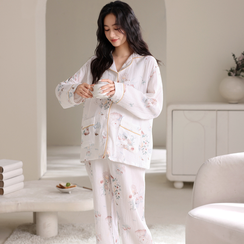 Anyaság és szoptatás célú kardigán öltöny nadrággal – anyag: cloud cotton gauze, 100% poliészter, rever gallér, hosszú ujjú, tavasz-ősz