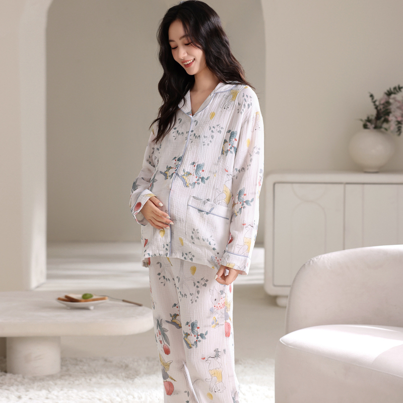 Anyaság és szoptatás célú kardigán öltöny nadrággal – anyag: cloud cotton gauze, 100% poliészter, rever gallér, hosszú ujjú, tavasz-ősz