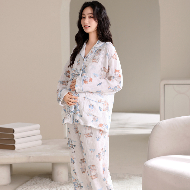 Anyaság és szoptatás célú kardigán öltöny nadrággal – anyag: cloud cotton gauze, 100% poliészter, rever gallér, hosszú ujjú, tavasz-ősz