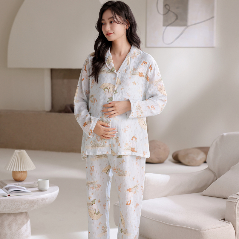 Anyaság és szoptatás célú kardigán öltöny nadrággal – anyag: cloud cotton gauze, 100% poliészter, rever gallér, hosszú ujjú, tavasz-ősz