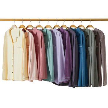 Modal anyagú pár pizsama szett, hosszú ujjú, galléros, nadrág