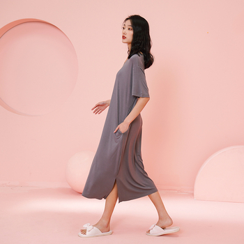 Moterų naktinukai iš Modal viskozės, V kaklo, 3/4 rankovės, ilgi, kvėpuojantys ir patogūs