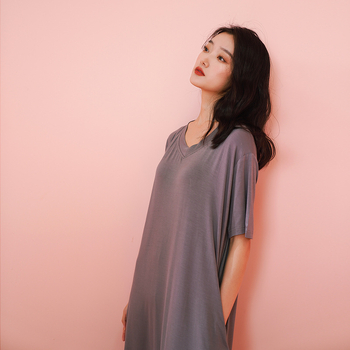 Moterų naktinukai iš Modal viskozės, V kaklo, 3/4 rankovės, ilgi, kvėpuojantys ir patogūs