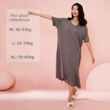 Moterų naktinukai iš Modal viskozės, V kaklo, 3/4 rankovės, ilgi, kvėpuojantys ir patogūs