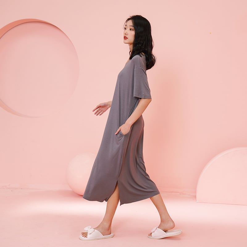 Moterų naktinukai iš Modal viskozės, V kaklo, 3/4 rankovės, ilgi, kvėpuojantys ir patogūs