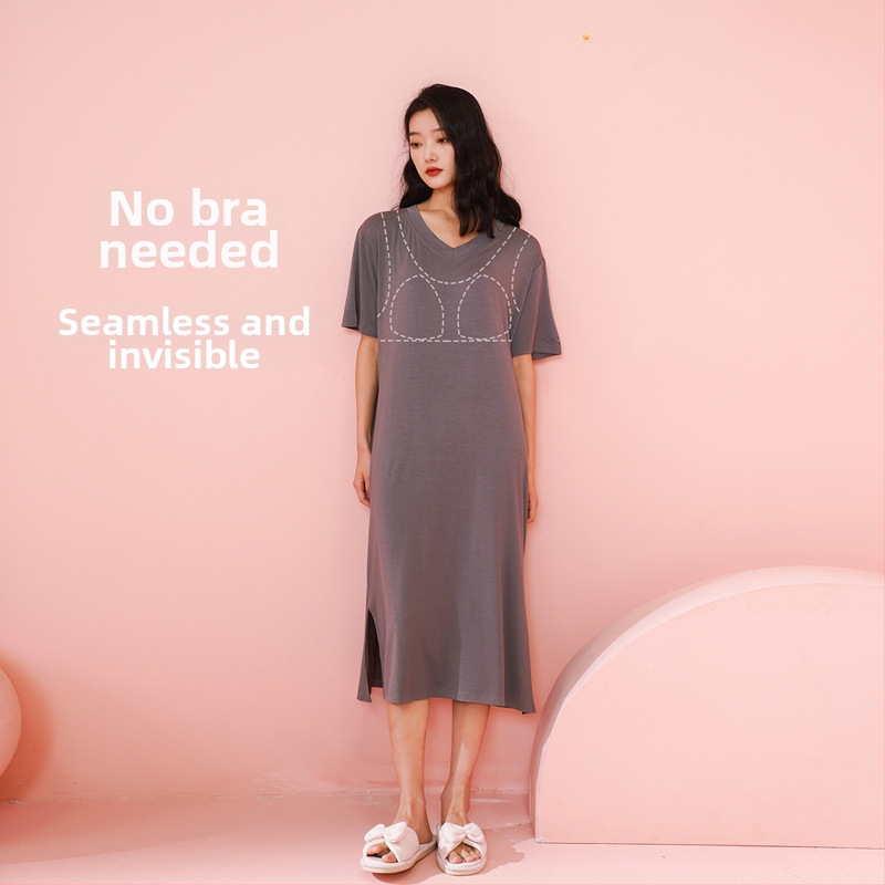 Moterų naktinukai iš Modal viskozės, V kaklo, 3/4 rankovės, ilgi, kvėpuojantys ir patogūs