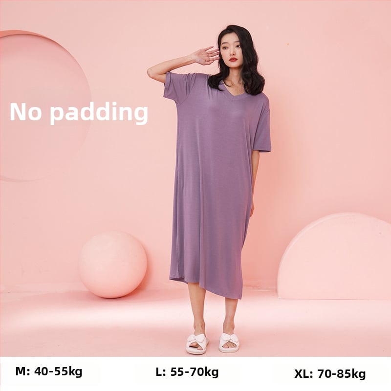 Moterų naktinukai iš Modal viskozės, V kaklo, 3/4 rankovės, ilgi, kvėpuojantys ir patogūs