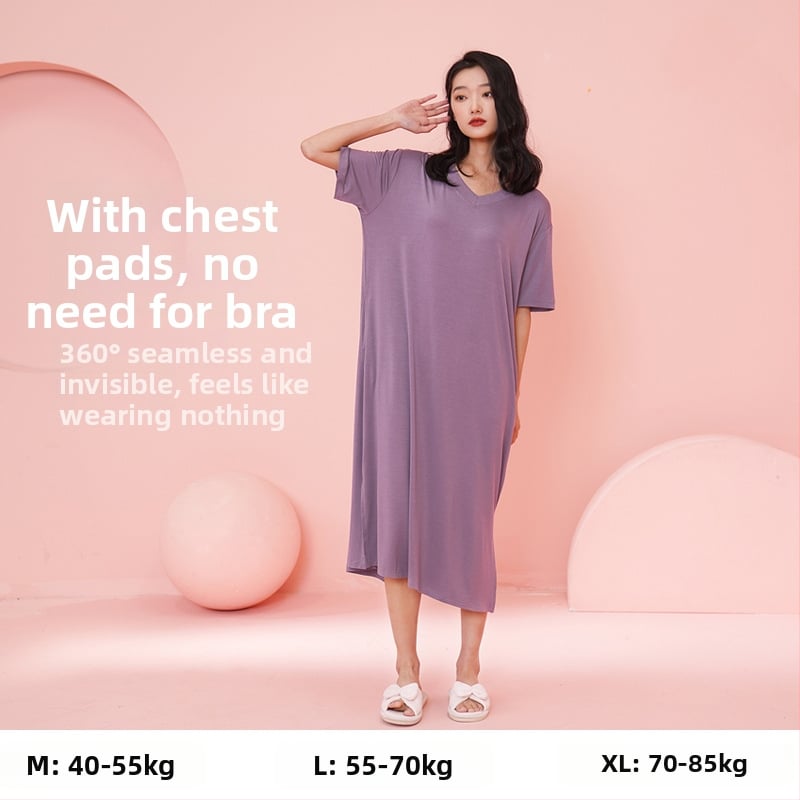 Moterų naktinukai iš Modal viskozės, V kaklo, 3/4 rankovės, ilgi, kvėpuojantys ir patogūs