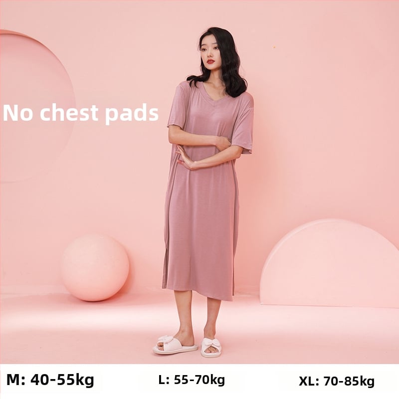 Moterų naktinukai iš Modal viskozės, V kaklo, 3/4 rankovės, ilgi, kvėpuojantys ir patogūs