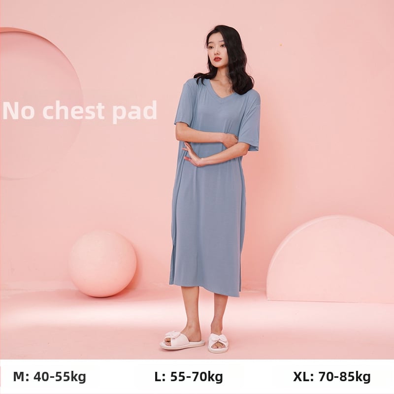 Moterų naktinukai iš Modal viskozės, V kaklo, 3/4 rankovės, ilgi, kvėpuojantys ir patogūs