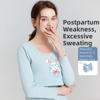 100% medvilninis nėščiųjų termalinis pižamų komplektas — marškinėlis su 3/4 rankovėmis ir kelnės, vidutinio svorio audinys, pavasaris-ruduo, maitinančiai