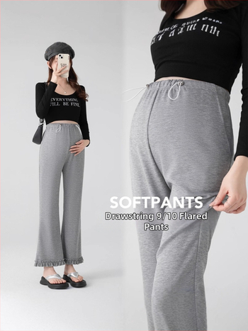 Rasedate püksid kõrge vöökoht, laia lõikega, flared volangiga äär, pikkus 9/10, puuvill-poliester