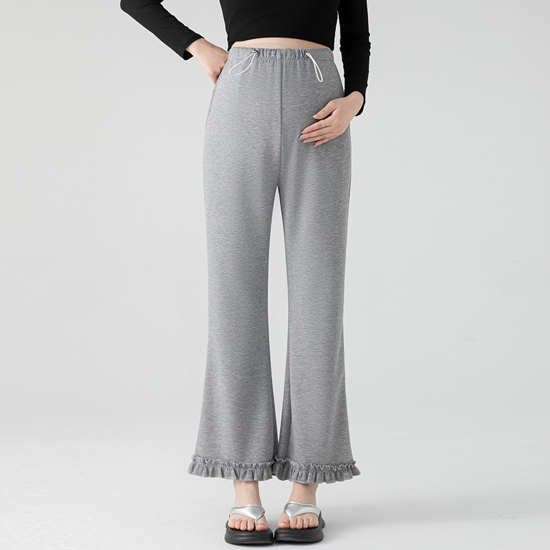 Rasedate püksid kõrge vöökoht, laia lõikega, flared volangiga äär, pikkus 9/10, puuvill-poliester