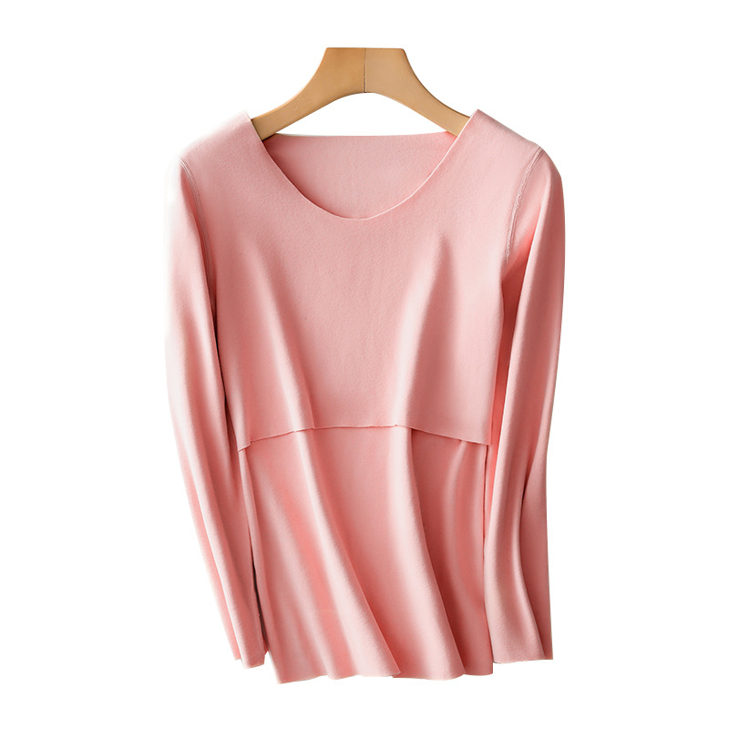 Nėštumo ir žindymo pižamų komplektas su flisiniu įdėklu rudens–žiemos sezonui — ilgomis rankovėmis viršutė, kelnės, 64% viskozė, storis 201–250 g/m2, paprastas kasdienis stilius