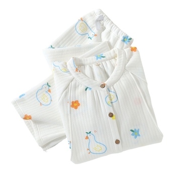 Szoptatós kismama pizsama készlet légpamutból, vastag és meleg, kerek nyakú felső, hosszú ujjú, nadrág