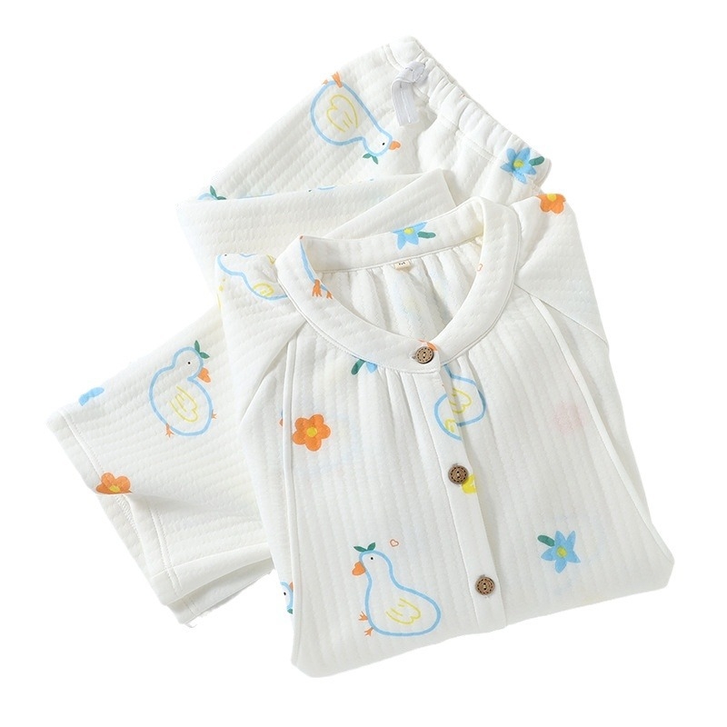 Szoptatós kismama pizsama készlet légpamutból, vastag és meleg, kerek nyakú felső, hosszú ujjú, nadrág