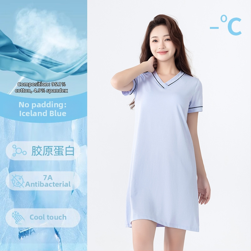 Medvilninė trumpų rankovių naktinukė su V formos iškirpte, įsiūta krūties pagalvėlė, patogiam namų dėvėjimui